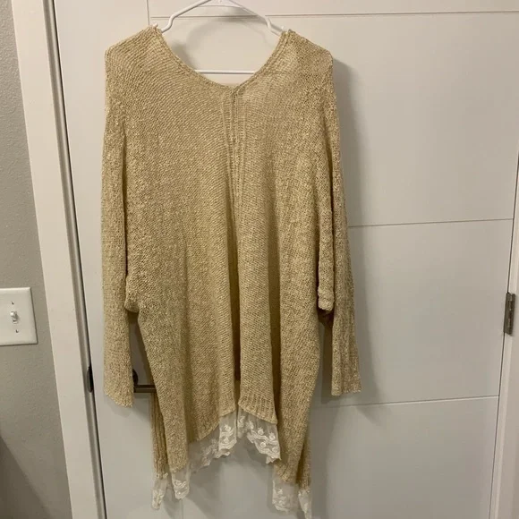 Knit Lace Bottom Cardigan‎ Tan Cream Boutique Debut - Picture 5 of 5
